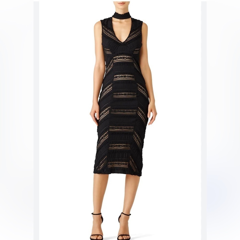Cinq a Sept Kora Sleeveless Stretch Lace Sheath Cocktail Choker Midi Dress S
